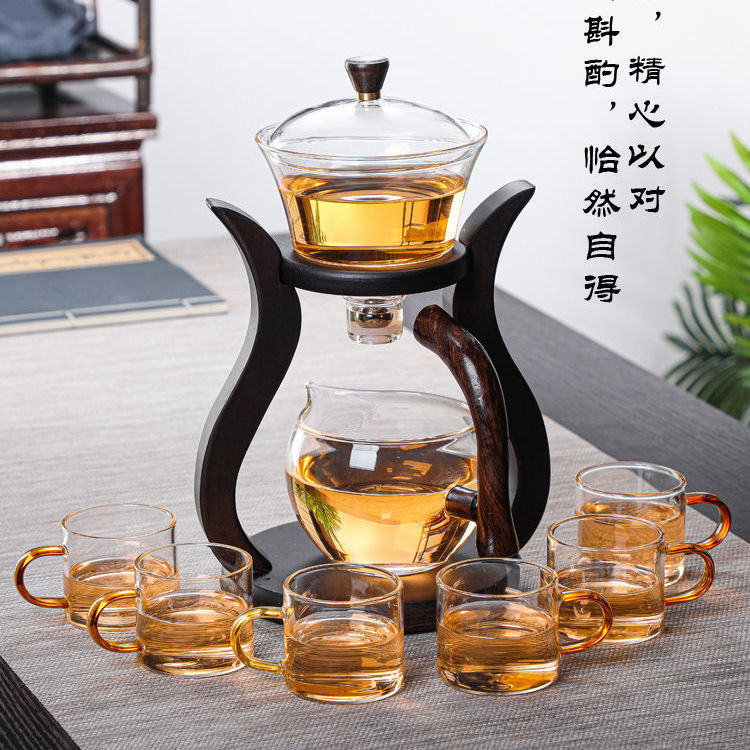 【汀和大福】全自動玻璃功夫茶具套裝【登高望月/楠竹茶架/海洋之心茶架可選】