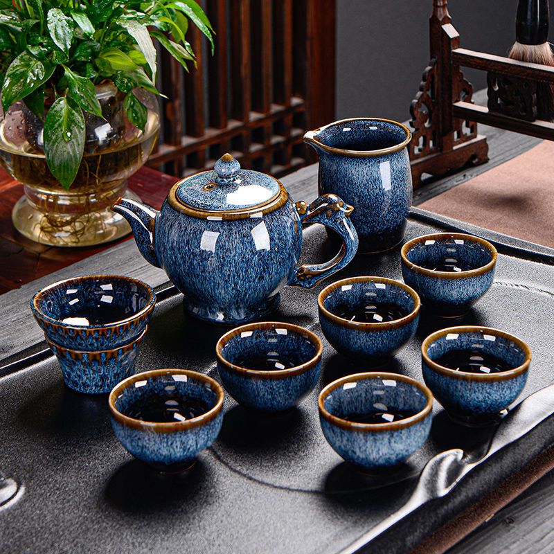 【汀和大福】窯變古龍拉絲天目釉建盞1壺1茶海6茶杯茶具套裝